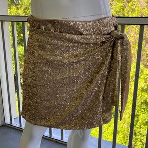 House of Harlow 1960 X Revolve Gold Sequin Wrap Front Mini Skirt NWT Size M/L